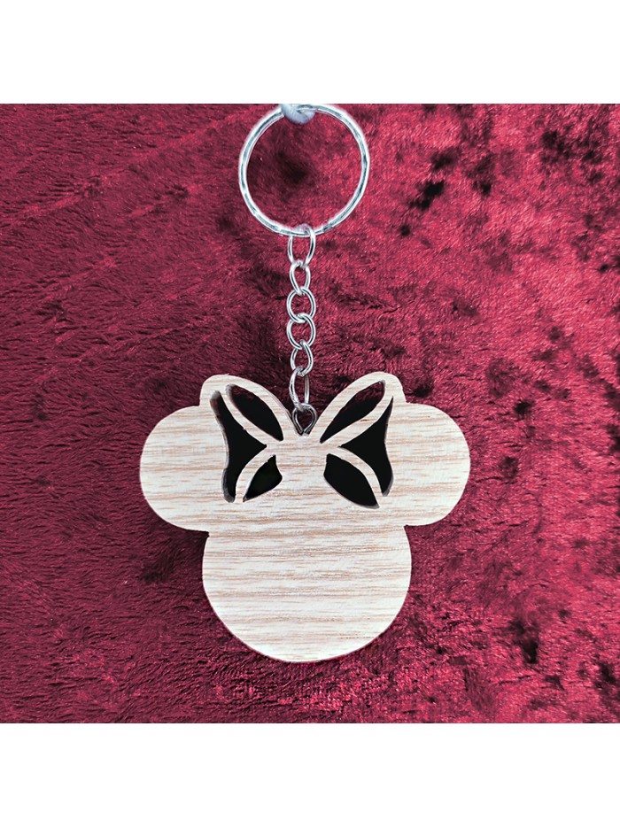 Porte-Clés bois de la tète d'une fille souris célèbre