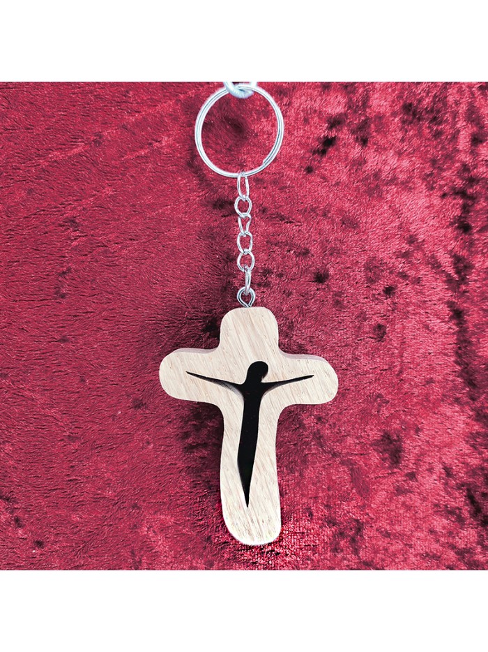 Porte Clés bois d'une croix avec jésus