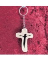 Porte Clés bois d'une croix avec jésus