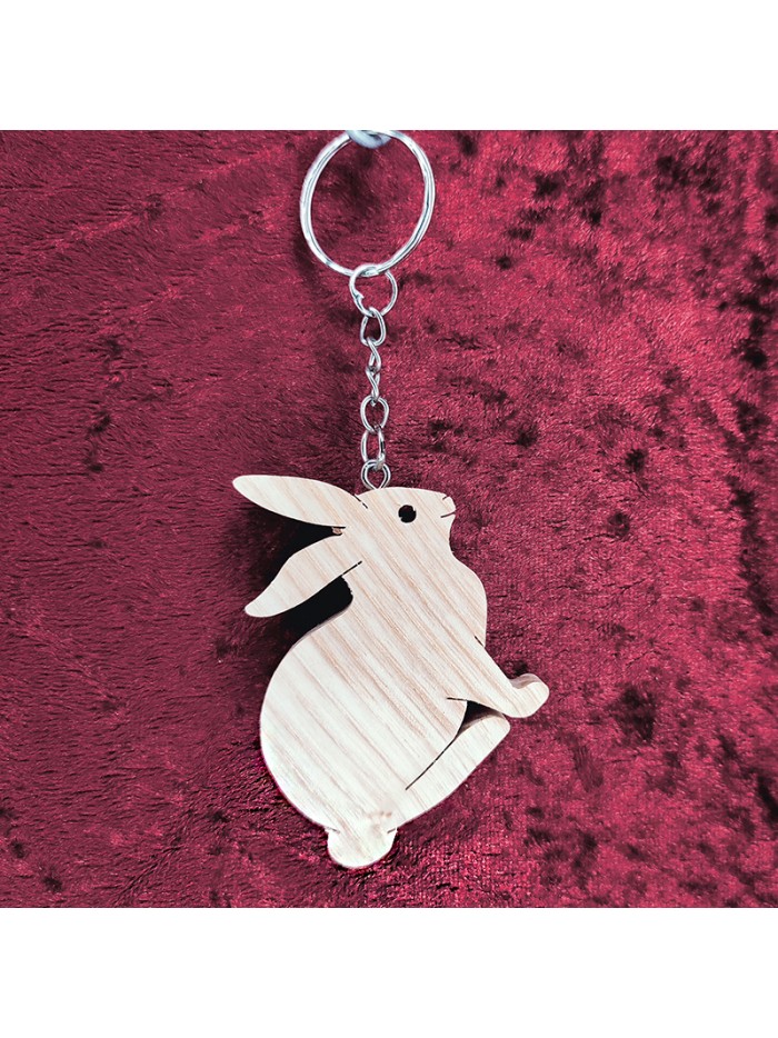 Porte Clés bois D'un Jolie lapin