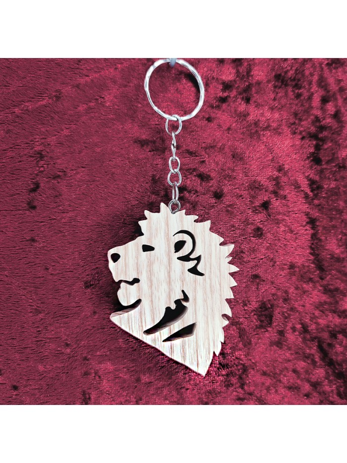 Porte Clés bois d'une tête de lion