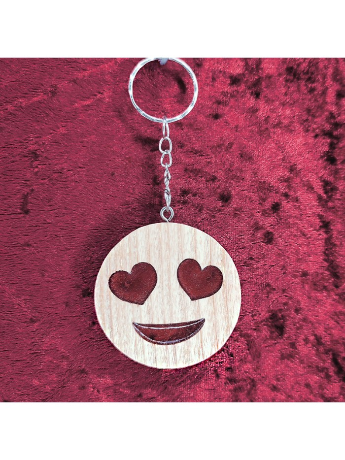 Porte Clés Bois D'un Smiley avec de la résine