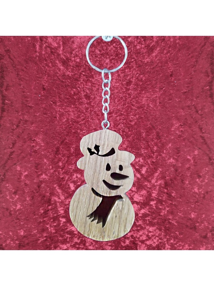 Porte clés bois d'un bonhomme de neige