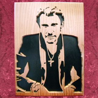 Superbe tableau du célèbre chanteur Johnny Hallyday en bois noble