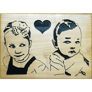 Tableau d'une commande client de portrait sur du bois noble