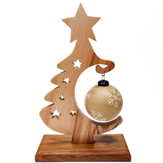 Superbe sapin de noël avec  boule imitation bois en frêne et chêne