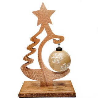Superbe sapin de noël avec sa boule imitation bois en frêne et chêne
