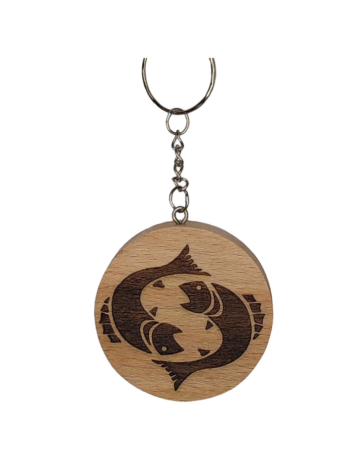Porte Clés Signe Astrologique Poisson en Hêtre