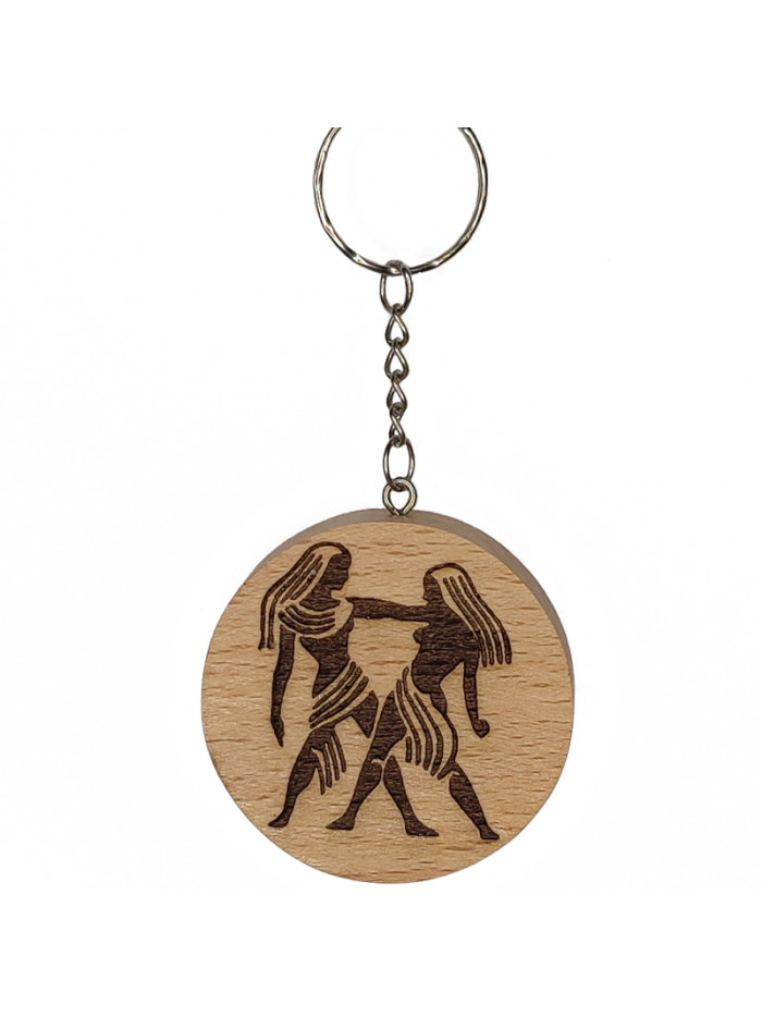 Porte Clés Signe Astrologique Gemeaux En Hêtre