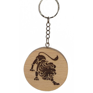 Voici un joli porte-clés du signe astrologique Lion en hêtre