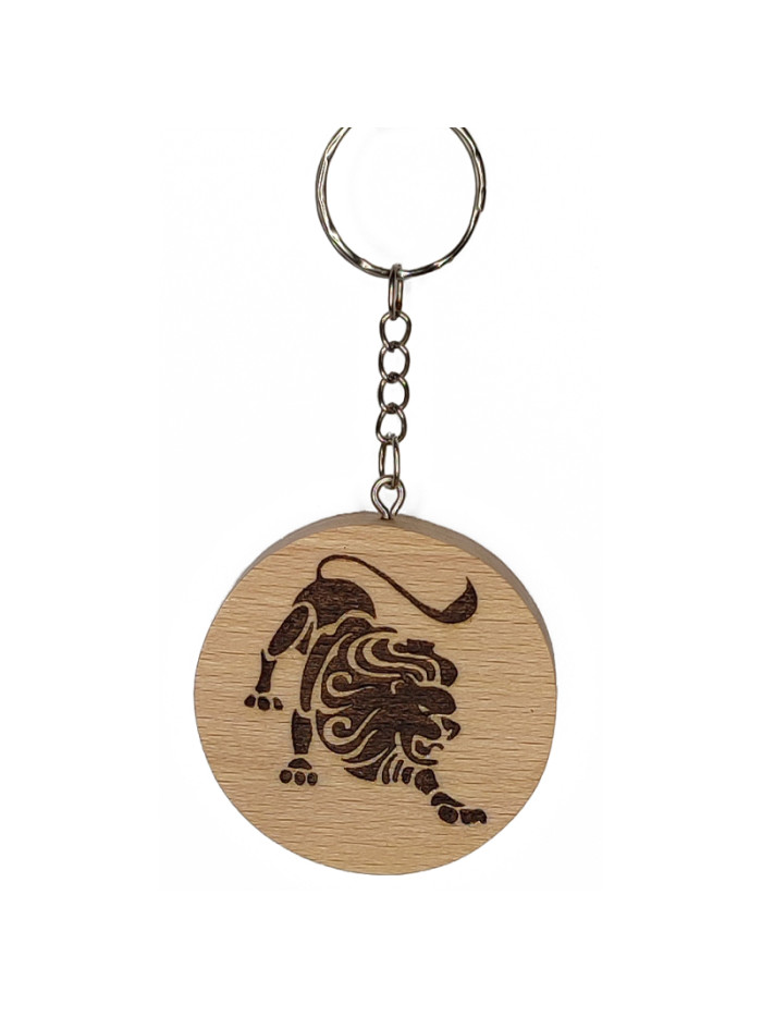 Porte clés signe astrologique Lion en Hêtre