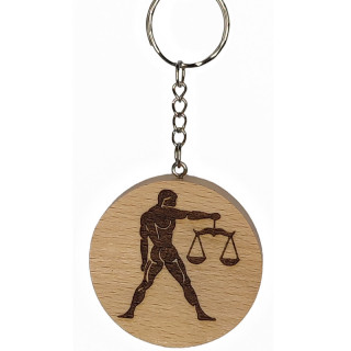 Voici un joli porte-clés du signe astrologique Balance en hêtre