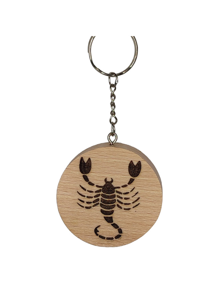 Porte clés signe astrologique Scorpion en Hêtre