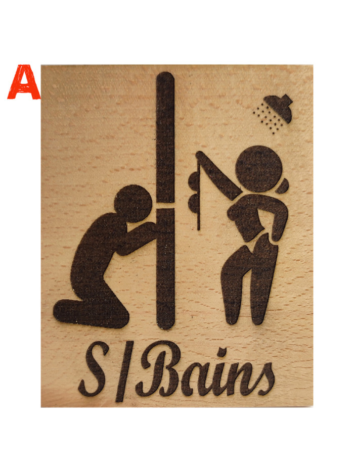 Plaque de porte salle de bains humoristique en bois