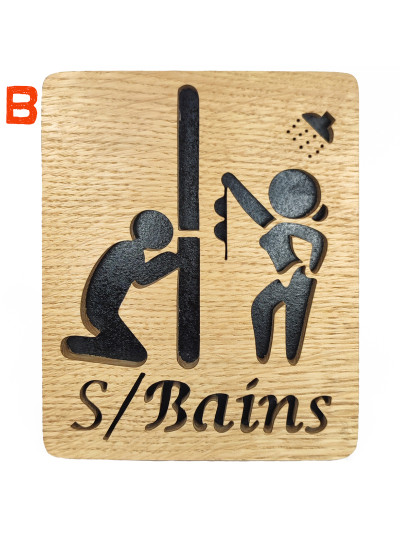 Plaque de porte salle de bains humoristique en bois