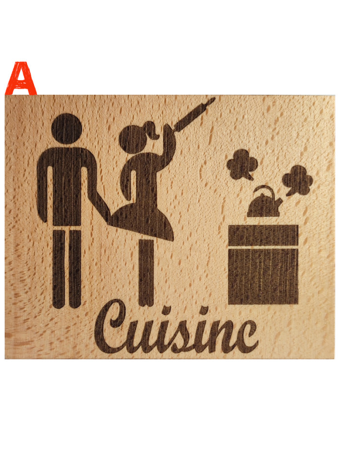 Plaque de porte cuisine humoristique en bois