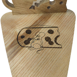 Superbe plateau à fromage, avec une sourie avec son gruyère en frêne