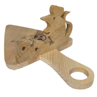 Superbe plateau à fromage, avec une sourie avec son gruyère en frêne