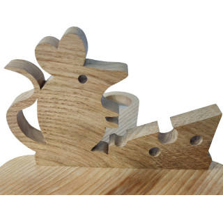 Superbe plateau à fromage, avec une sourie avec son gruyère en frêne