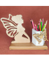 Pot à Crayons en bois d’une fée avec un papillon