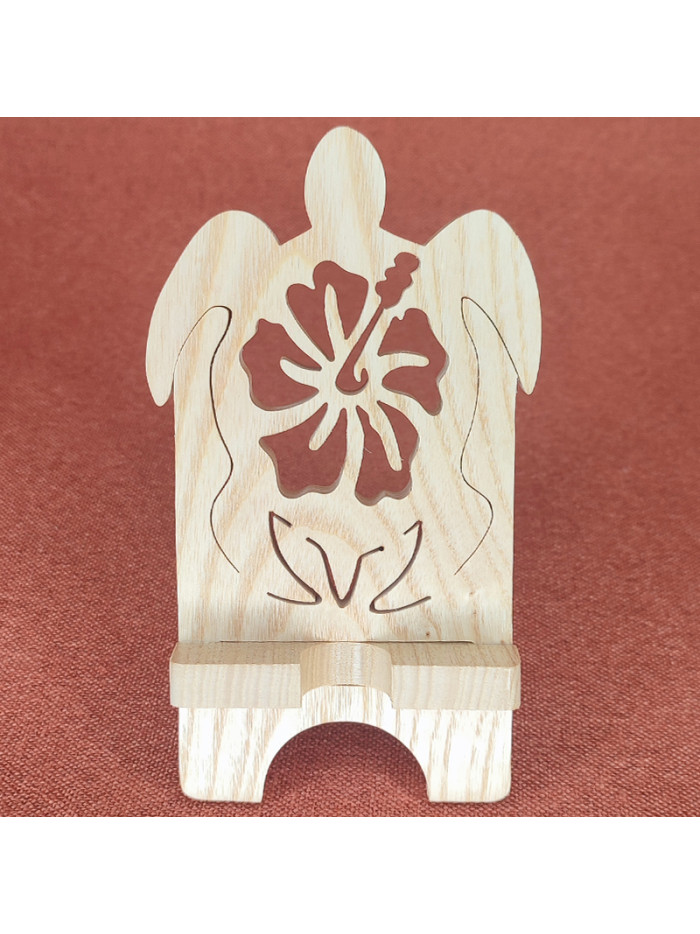Station D'accueil en bois Pour Smartphone avec tortue et une fleur d'hibiscus