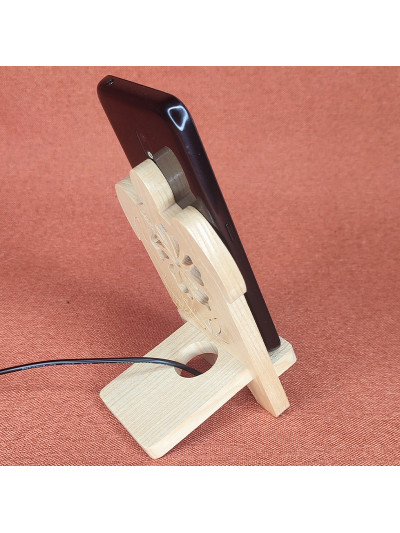 Station D'accueil en bois Pour Smartphone avec tortue et une fleur d'hibiscus
