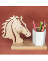Pot à crayons en bois d'un cheval