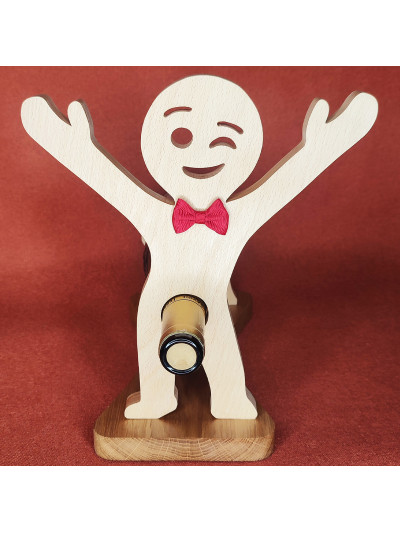 Voici un superbe porte bouteille bonhomme humoristique en bois noble
