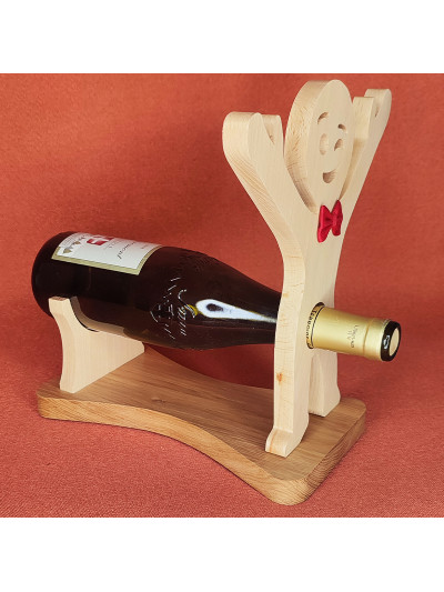Voici un superbe porte bouteille bonhomme humoristique en bois noble