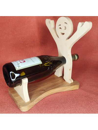 Voici un superbe porte bouteille bonhomme humoristique en bois noble