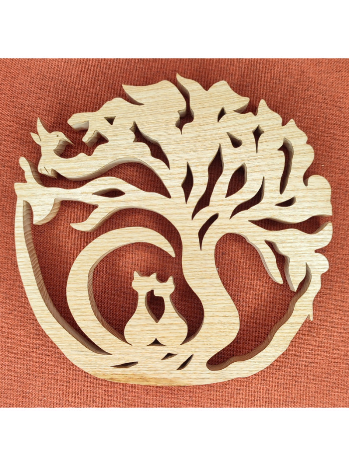 Dessous De Plat arbre de vie avec chats en bois massif