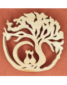 Dessous De Plat arbre de vie avec chats en bois massif