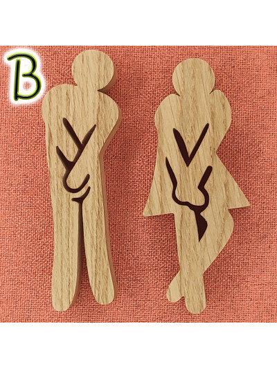Personnage humoristique de porte WC en bois