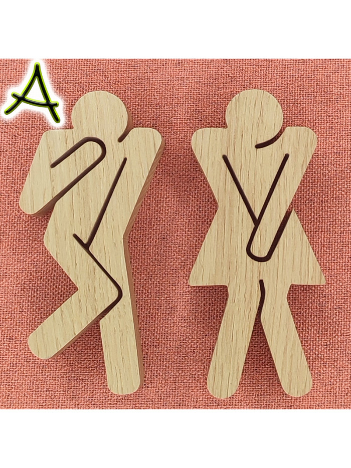 Personnage humoristique de porte WC en bois