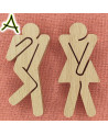 Personnage humoristique de porte WC en bois