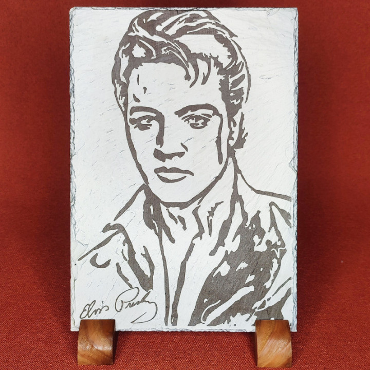 Gravure sur ardoise de la célébrité d'Elvis Presley  avec la signature