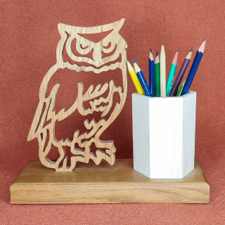 Pot à Crayons en bois d'un Hibou