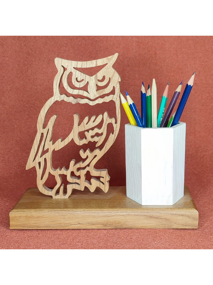 Pot à Crayons en bois d'un Hibou