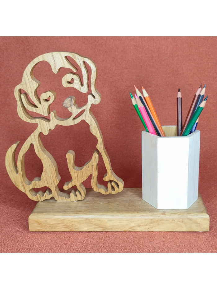 Pot à Crayons en bois d'un chiot
