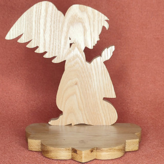Superbe bougeoir avec un ange en prière en frêne et chêne