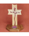 Bougeoir bois ,Croix Religieuse avec résine