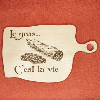 planche apéro personnalisable en hêtre "le gras c'est la vie" Karadoc