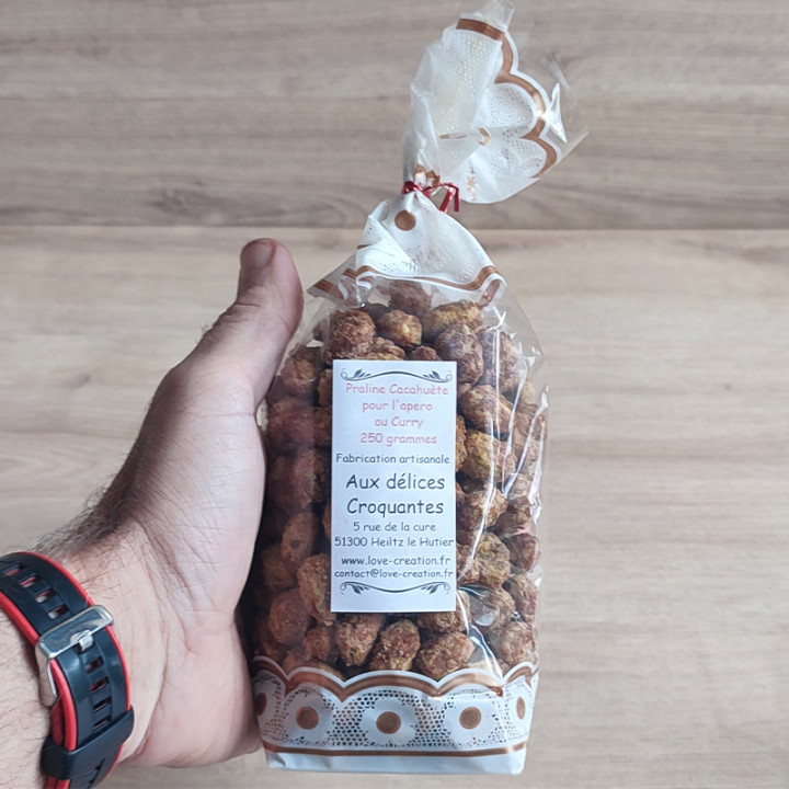 pralines, chouchou, cacahuète au curry de 250 g à déguster en famille