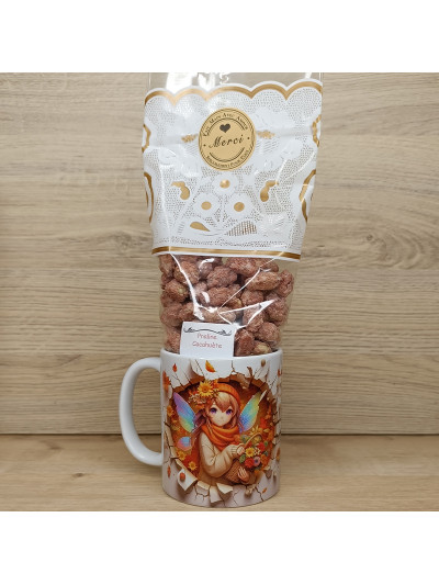 Mug fée de l'automne avec panier de fleurs