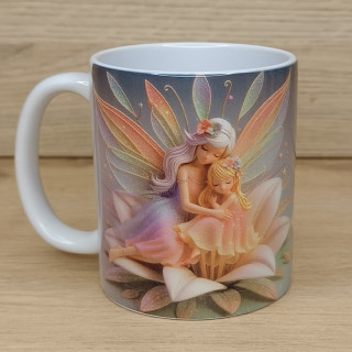 Mug à personnaliser avec 2 fées assises sur une fleur pastel