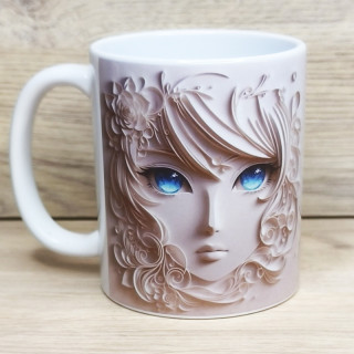 Mug à personnaliser,vous trouverez un visage blanc avec des yeux bleus
