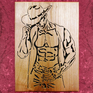 Tableau en bois noble d’une paire d’un cow-boys sexy