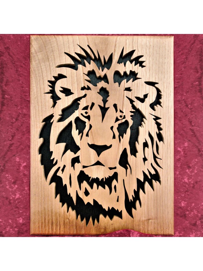 tableau bois d'une Tête de lion
