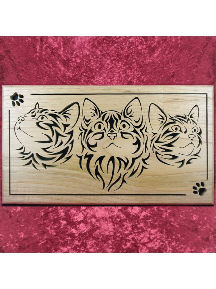 Tableau bois de trois tête de chat