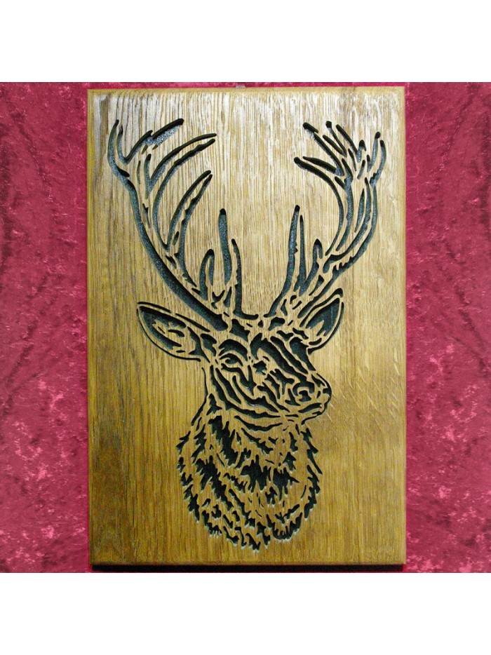 Tableau bois d'une magnifique tête de cerf